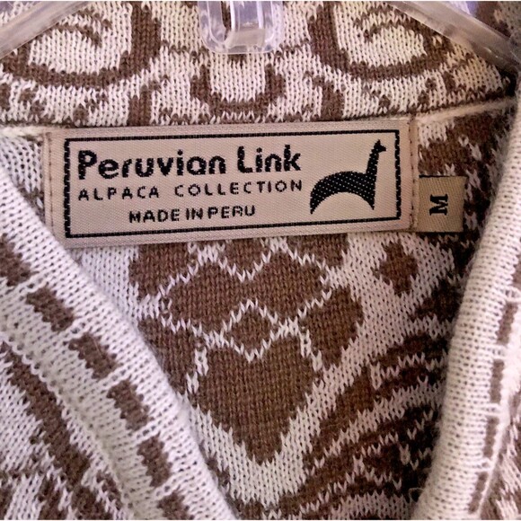 Peruvian Link Alpaca Collection Cardigan Womens Sz M Cocoa Cream Eclectic Jauja - Picture 5 of 16